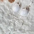 Elegant white lace bodysuit with sheer mesh panels and supportive cups in size 75B - 70B / White