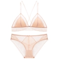 Französisches Spitzen-BH-Set in Nude mit transparentem Netz und gekreuzten Trägern - XL / Hautfarben
