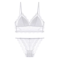 Elegantes weißes Spitzen-Dessous-Set mit Triangel-BH und passendem Slip aus transparentem Netz - S / Weiß
