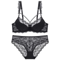 Set lingerie in pizzo floreale con reggiseno con ferretto in tessuto nero - 70A / Nero