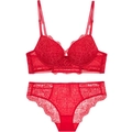 Rode kanten lingerieset met geborduurde beha en bijpassende slip voor dames - 70B / Rood