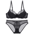 Elegant black lace lingerie set with 3/4 cup underwire bra and matching panties - 70A / Black