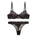Ensemble lingerie en dentelle à cils noire style français avec motifs floraux sur blanc - XL / Noir + Thong