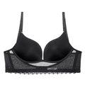 Seamless black push-up bra with sheer mesh panels and delicate lace trim detail - 70B / Black