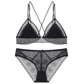 Elegant black lace lingerie set with triangle bra and matching panties in French style - S / Top And Bottom / Black