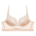 Seamless beige backless bra featuring smooth cups and delicate lace trim on the underband - 70A / Nude