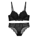 Sexy zwart kanten lingeriesetje met push-up bh en bijpassende bloemen slipje - 80B / Zwart