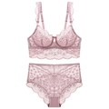 Dessous-Set aus hauchdünner floraler Spitze in Altrosa mit Bügel-BH und High-Waist-Slip - 70B / Rosa