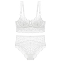 Elegantes weißes Spitzen-Lingerie-Set mit bügelunterstütztem BH und hoher Taillen-Unterhose - 70B / Weiß