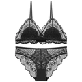Französisches sexy schwarzes Spitzen-Dessous-Set mit Triangel-Cups und Wimpernspitzen-Details - S / Schwarz
