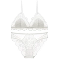 Französisches Spitzen-Bralette-Set mit Triangel-Cups und weißem Wimpernsaum-Besatz - S / Weiß