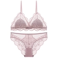Französisches sexy Spitzen-Dessous-Set mit Triangel-Bralette und Slip in Rosé - S / Rosa