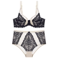 Elegant beige and black lace lingerie set with ultra-thin gathering bra and high waist panties - 70B / Embroidery Spliced Style / Black And Nude