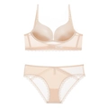 Elegant beige seamless push-up bra and matching lace panties set with breathable mesh - Nude