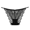 Elegant black floral lace women's panties with thin straps and a delicate bow detail - S / Black