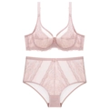 Lace lingerie set with 3/4 cup bra and high-waisted panty in mauve pink color - 70B / Pink