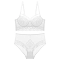 Détails de la broderie en dentelle florale blanche sur le soutien-gorge et la culotte en tulle - Blanc / 75A