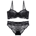 Sexy schwarzes Spitzen-Dessous-Set mit Bügel-BH und passendem Slip mit hohem Bund - 75A / Schwarz