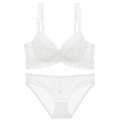 White French lace lingerie set with sheer floral patterns and eyelash trim details - 70A / Top And Bottom / White