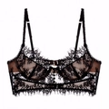 Elegant black eyelash lace longline bra with underwire and adjustable straps for women - S / Black