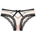 Culotte en dentelle rose avec nœud noir et lanières croisées pour un look sexy - S / Rose