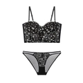 Lingerie-Set aus Spitze mit floraler Stickerei und passendem Slip in Schwarz für Damen - S / Schwarz