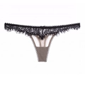 Tanga sexy de encaje de pestañas con talle bajo y refuerzo de algodón para mujer - S / Negro