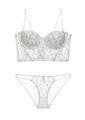 Dessous-Set aus weißer Spitze im französischen Stil mit goldener Blumenstickerei und Bustier - S / Weiß
