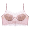 Sujetador de encaje rosa pálido tipo longline con detalles de pestañas y botones frontales - M / Rosa