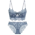 Set lingerie in pizzo blu grigio con spalline Golden Dream e bordi a forma di smerlo - 70B / Blu