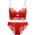 Completo intimo in pizzo rosso con spalline logate e dettagli floreali velati - 70B / Rosso