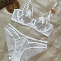 Completo intimo sexy in pizzo bianco con rete trasparente e reggiseno con ferretto 75B - 70B / Bianco