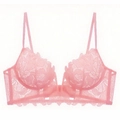 Reggiseno in pizzo rosa stile francese con ricamo a V profondo e dettagli floreali - S / Rosa
