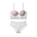 Détails de l'ensemble de lingerie en dentelle française avec broderie florale et bretelles - 80B / Blanc