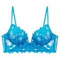 French style ultra-thin deep V-neck lace bra in royal blue with floral embroidery detail - S / Tops / Light Blue