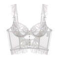 White French lace bustier bra with floral embroidery, polka dot mesh and ruffled straps - S / White