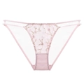 Pale pink low-waist sheer mesh lace panties featuring floral embroidery and thin side straps - S / Pink
