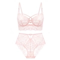 Set lingerie in pizzo rosa pallido con ricami floreali e slip a vita alta - 70B / Rosa