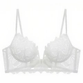 White French floral lace bra with deep V embroidery and delicate thin straps style - S / Tops / All White