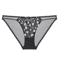 Sexy black sheer mesh panties with white floral embroidery and low waist side straps - S / Black