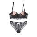 Completo intimo in pizzo nero stile francese con reggiseno push-up e perizoma - 80C / Nero
