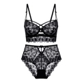 Set lingerie in pizzo nero con reggiseno push-up ultrasottile e mutandine a vita alta - Nero / 70C