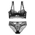 Elegante conjunto de lencería de encaje negro con sujetador y braguita a juego - 70B / Negro