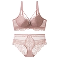 Completo intimo in pizzo francese rosa antico con reggiseno traspirante e slip coordinati - 70A / Rosa