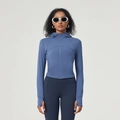 Giacca da yoga blu con cappuccio e fori per i pollici con leggings abbinati - S / Blu Marino
