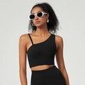 Zwarte asymmetrische sportbeha met één schouder en yogabroek met hoge taille set - S / Zwart