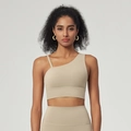 Asymmetrische lichtbeige sportbeha en leggingset voor yoga- en fitnesstraining - S / Khaki