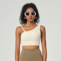 Beige asymmetrische sportbeha met onregelmatige bandjes en elastische stretchstof - S / Milkshake