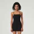 Robe de tennis noire ajustée avec fines bretelles et fente latérale discrète - Noir