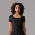 Camiseta de yoga negra entallada para mujer, con cuello redondo y tejido deportivo elástico - L / Negro